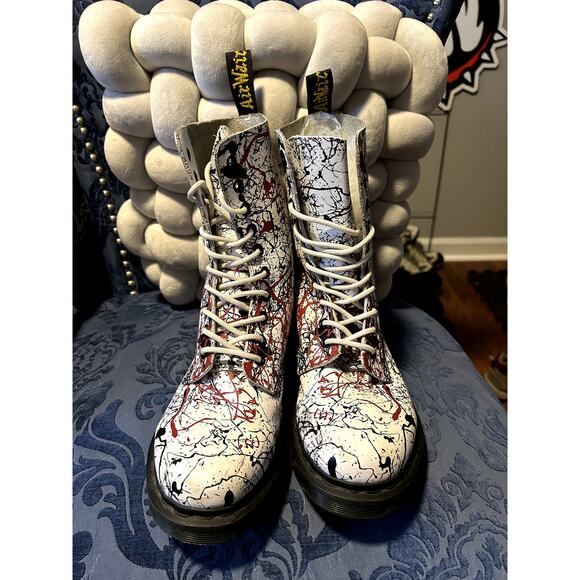 Dr Martens White Red Black Splatter Boots size 9/EU 41 - Picture 3 of 8